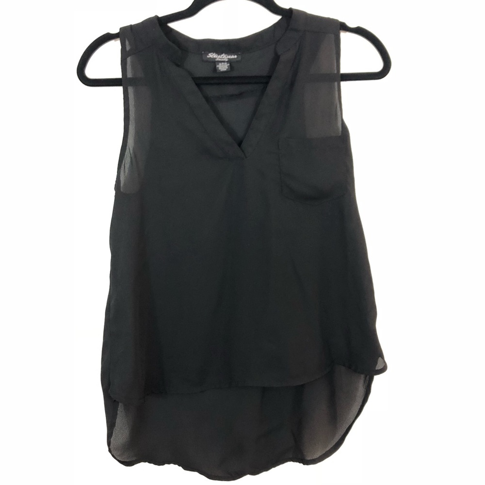 High Low Black Sheer Sleeveless Blouse